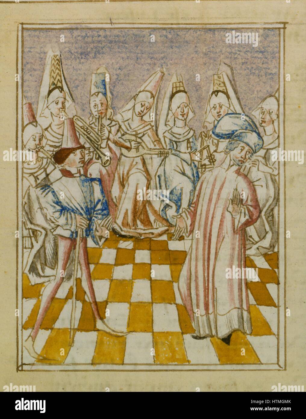 The Orchestra of Women: from 'Le livre de Champion des Dames' by Martin le Franc. 15th century French manuscript. Stock Photo