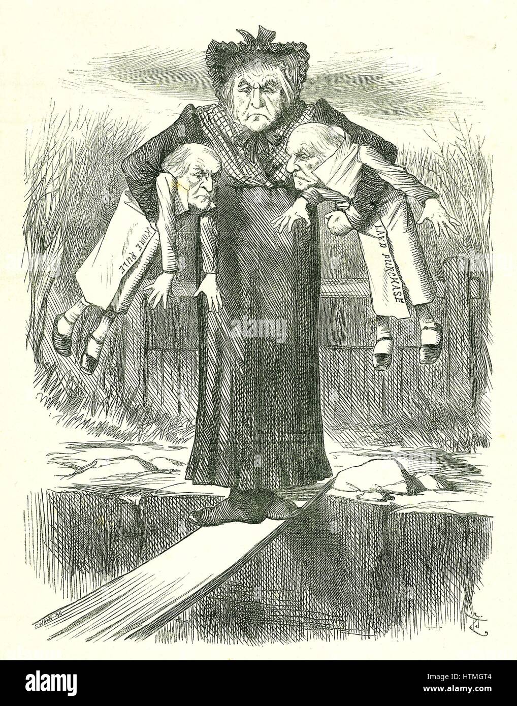 'Set Down Two, and Carry One.'?: Gladstone, the British Prime Minister, in a quandary over which of the controversial Irish bills to jettison. John Tenniel cartoon from 'Punch', London, 3 April 1886. Stock Photo