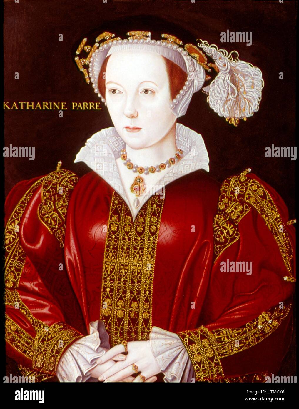 Catherine Parr (1512-1548). Sixth and last wife of Henry VIII. Anonymous portrait c1545 . Stock Photo