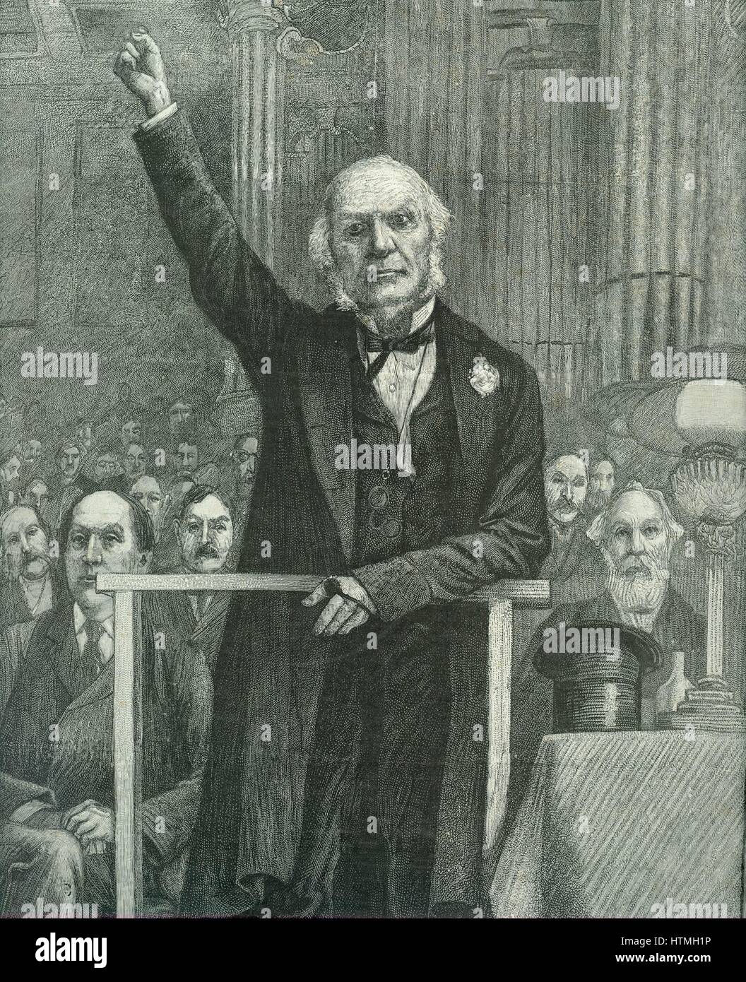 William Ewart Gladstone (Liberal) campaigning in Edinburgh during the 1892 election caused by the fall of Lord Salisbury's Conservative government. Gladstone won the election and became Prime Minister for the fourth and last time. From 'The Illustrated London News', 9 July 1892. Stock Photo