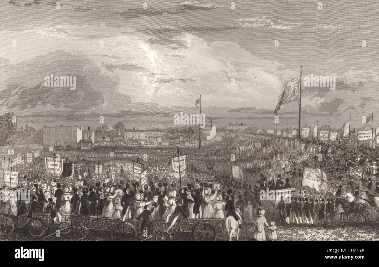Great Meeting of the Political Unions, New Hall Hill, Birmingham, May 1832. Engraving. Stock Photo