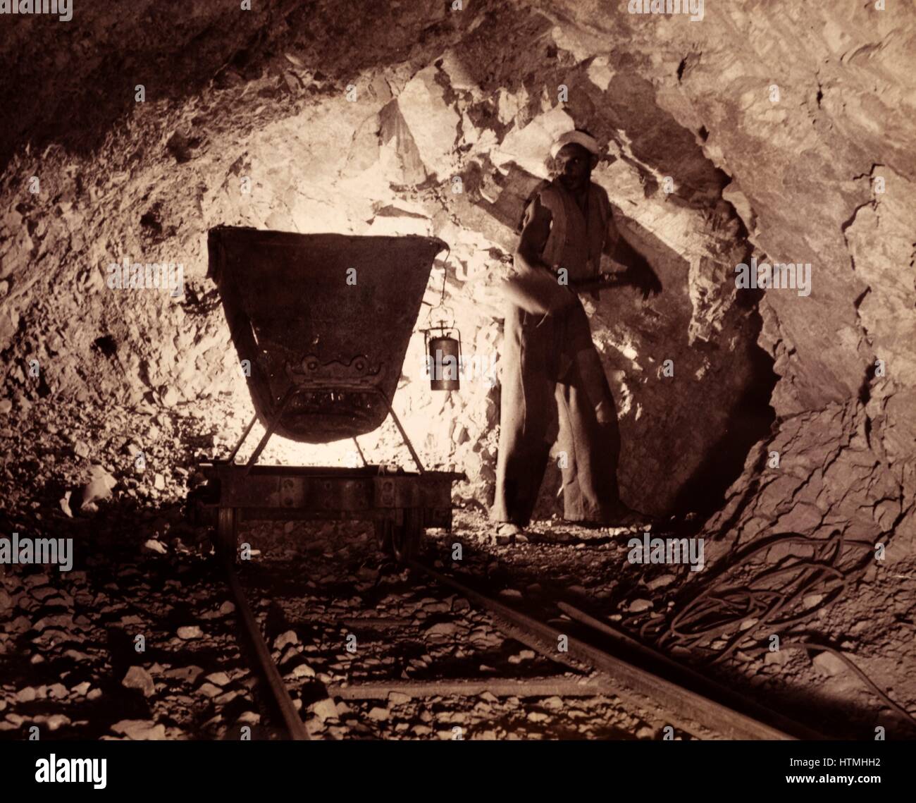 Miner in a copper mine in Bou Kaie, Algeria 1950's Stock Photo