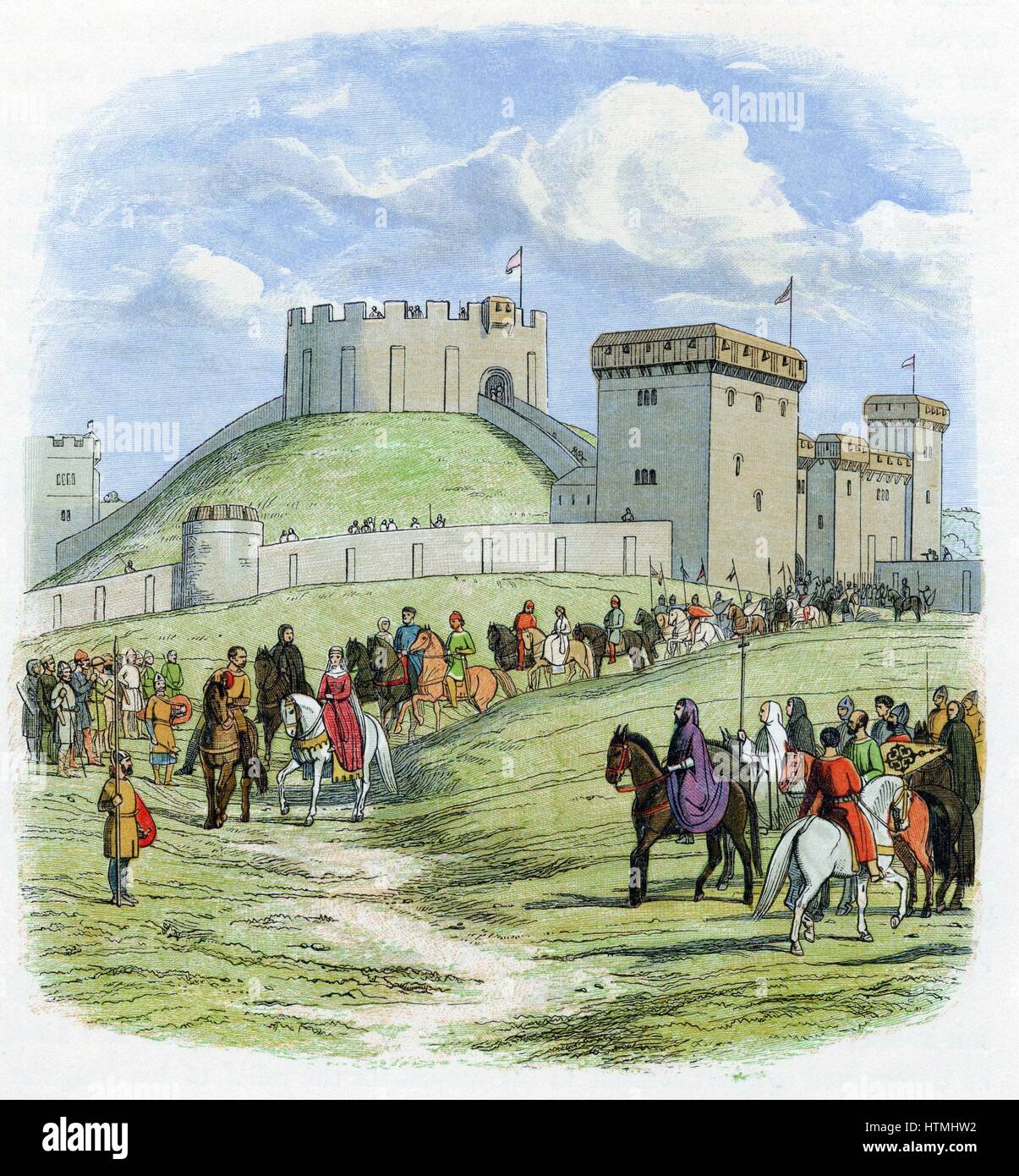 Empress Matilda (1102-1167) daughter and heiress of William I of England allowed by the King, Stephen, to leave Arundel castle for Gloucester 1139. Colour-printed wood engraving c1860 Stock Photo