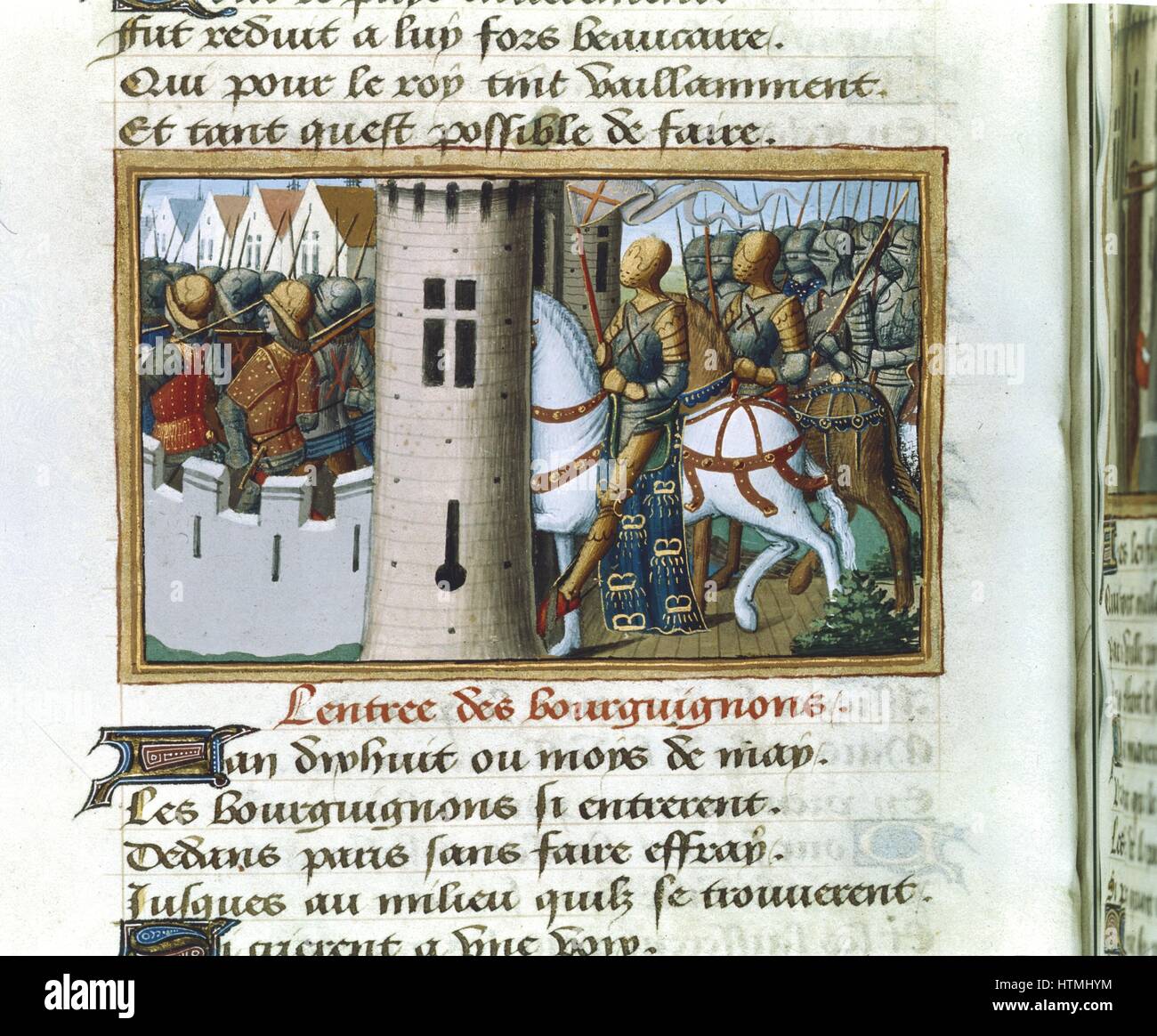 Martial of Paris (called Auvergne) c1440-1508. 'Vigils of the Death of Charles VII'. Entry of the Burgundians into Paris, 1418. Manuscript c.1484 Stock Photo