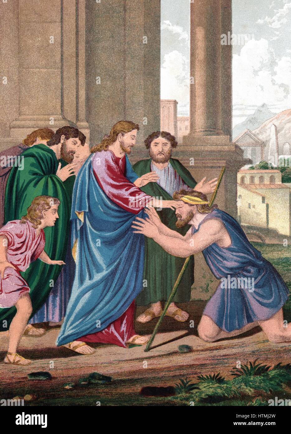Christ giving sight to the man born blind. 'Bible' St John 9. Chromolithograph c1860 Stock Photo