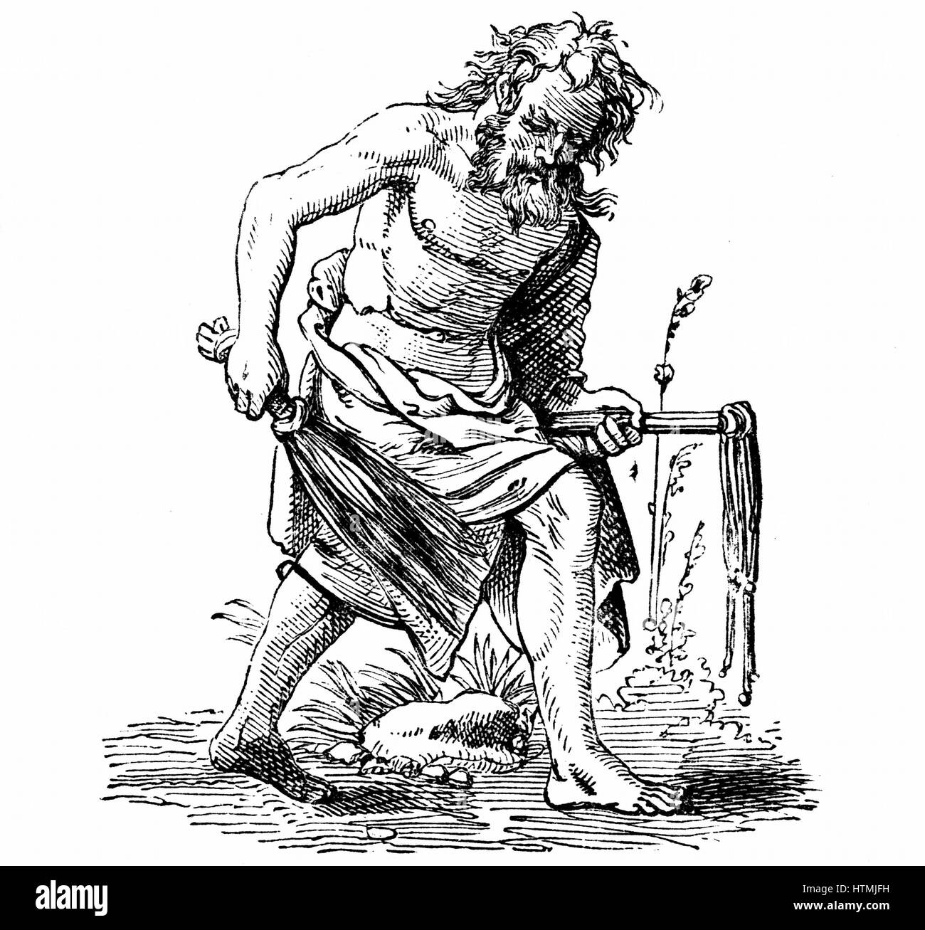 Flagellant: 16th century woodcut by Jost Amman. Sect, founded 1260, whipped themselves until blood ran in order to obtain God's mercy and to appease wrath for sins of mankind. During time of Plague would process through streets Stock Photo