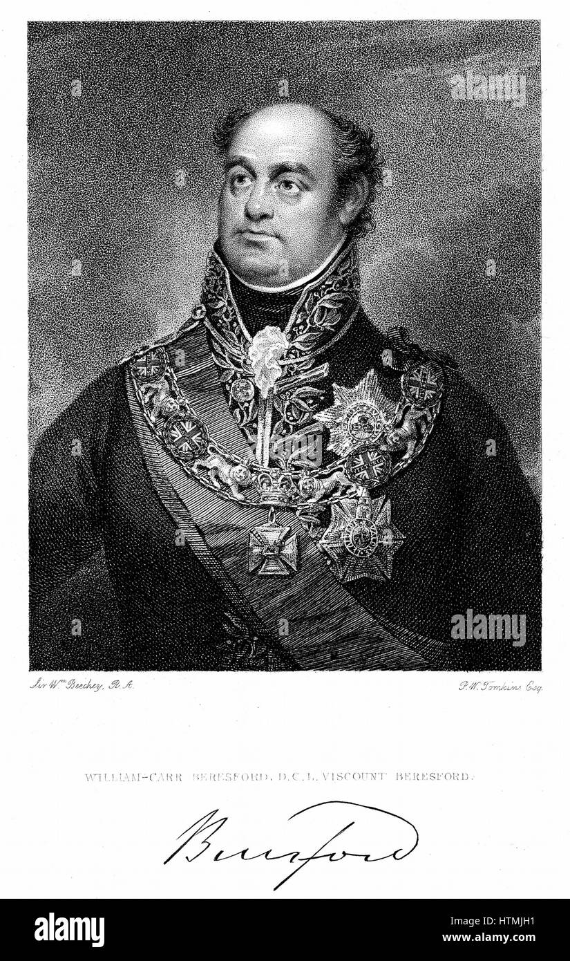William Carr Beresford, Viscount Beresford (1768-1854) British soldier. Defeated Soult at Albuera, 1811. Engraving Stock Photo