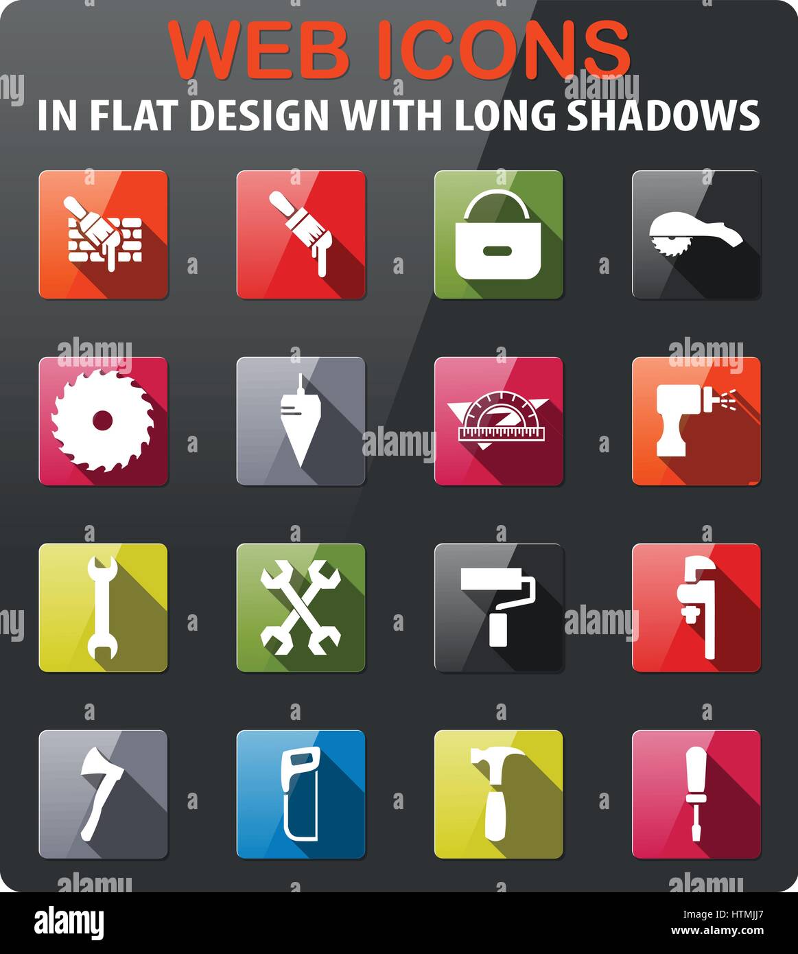 Work tools icons set in flat design with long shadow Stock Vector Image ...