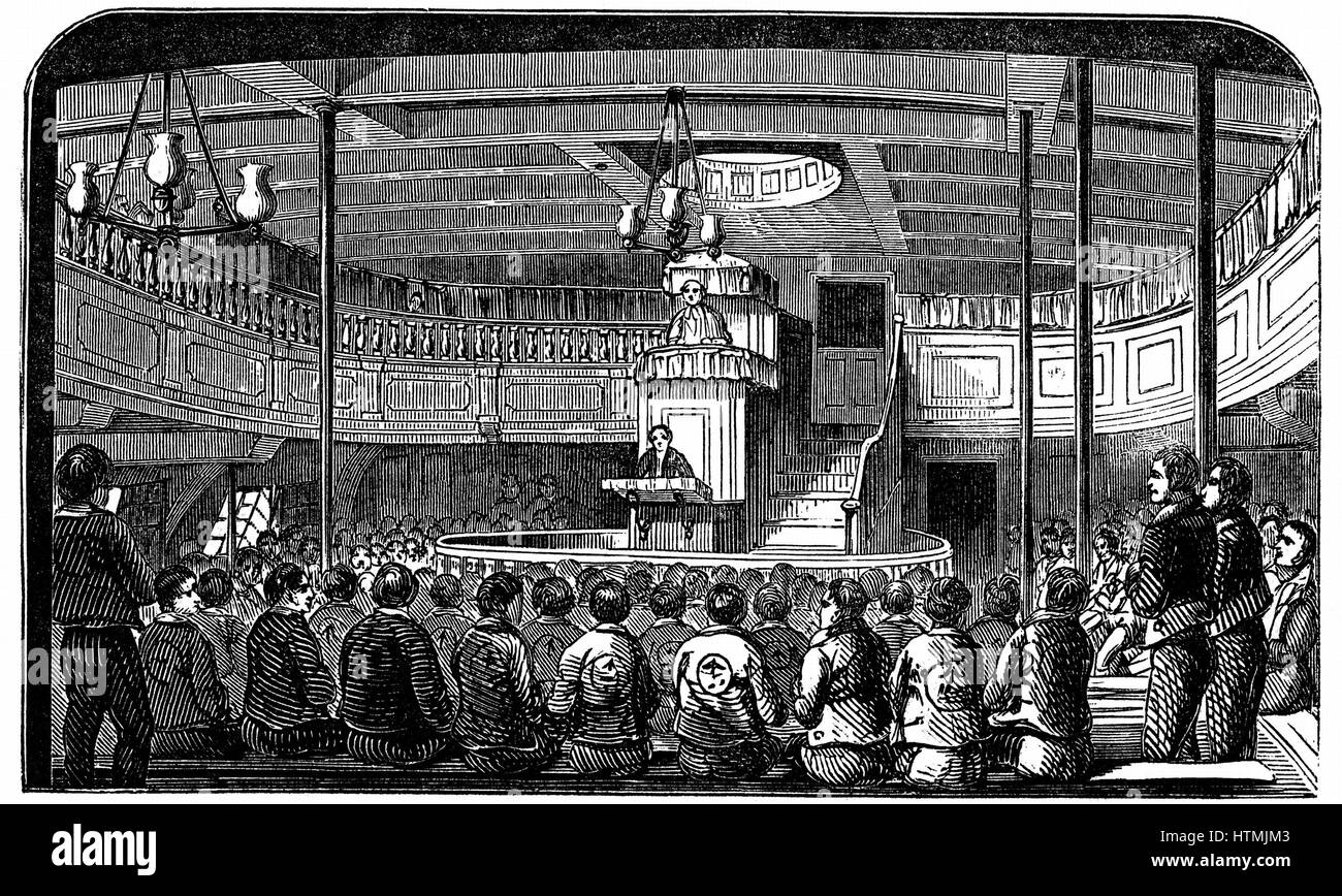 Chapel on board the prison hulk 'Warrior' at Woolwich. This hulk held 600 and was an intermediate confinement between an ordinary gaol or transportation. Prisoners were used as labourers in the naval dockyards. Hulks (Tenders) were usually old naval vesse Stock Photo