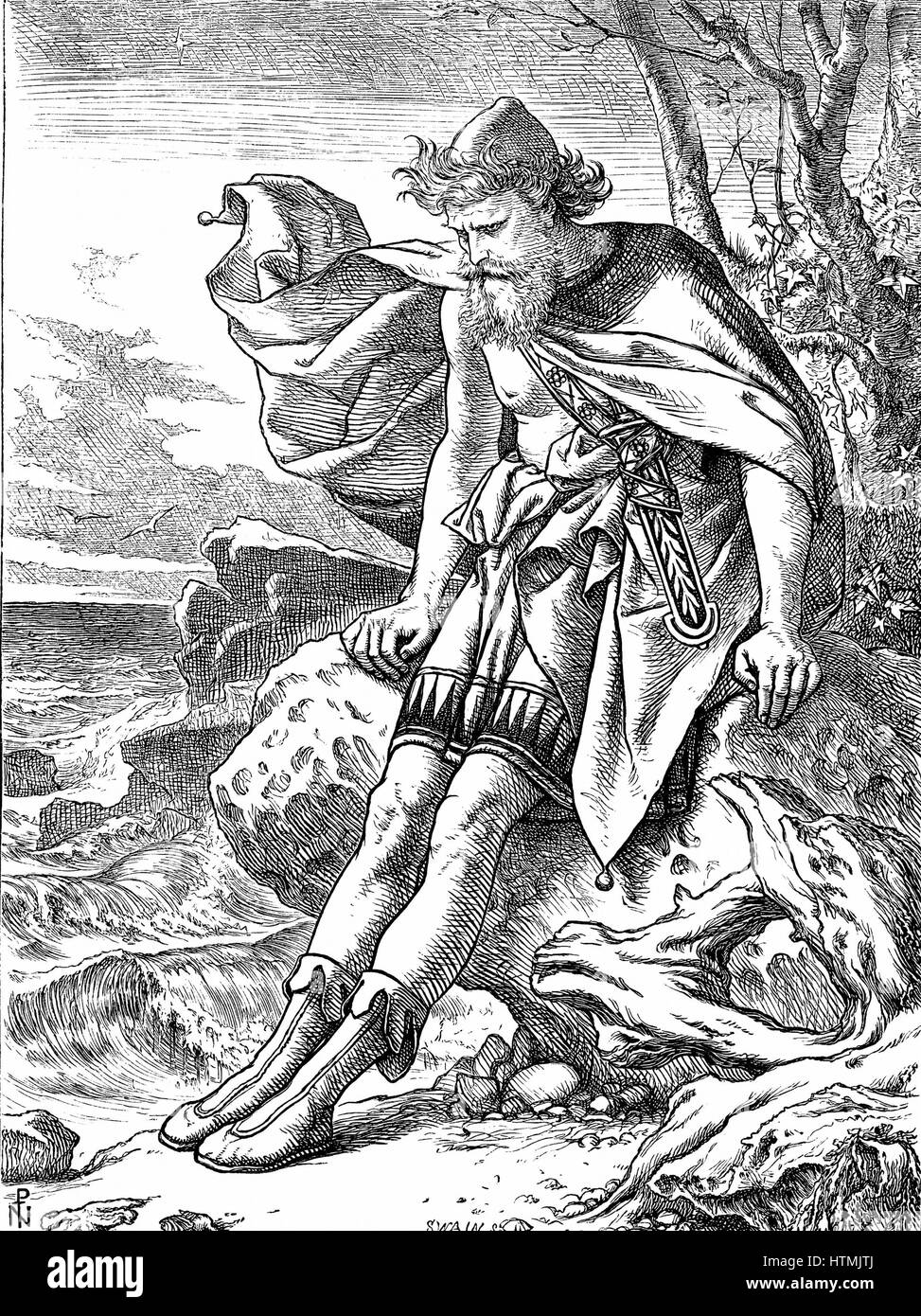 "Ulysses on Ogygia". Ulysses, mythical king of Ithaca, hero of Homer's "Odyssey" (Odysseus). Illustration by Joseph Noel Paton (1821-1901) for his own poem published London 1864. Paton was the original illustrator of Charles Kingsley "The Water Babies" Stock Photo
