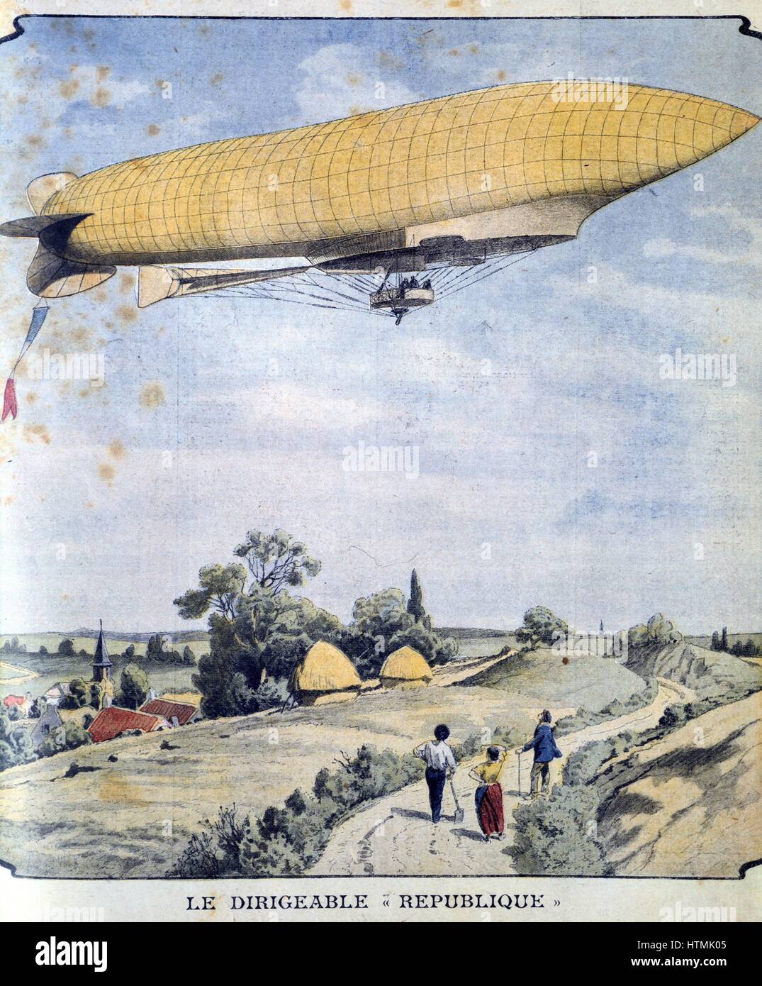 French military airship La Republique on her maiden flight from Paris to Compiegne. From 'Le Petit Journal' Paris, 20 September 1908 Stock Photo
