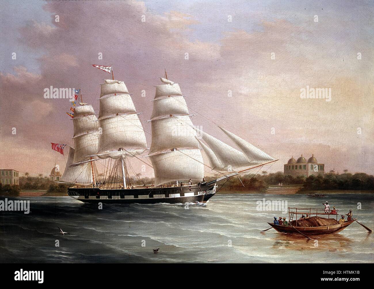 JC Heard (c1850) British painter ''John Wood' Approaching Bombay'. Oil on canvas. At this time the East India Company was still governing India. Stock Photo