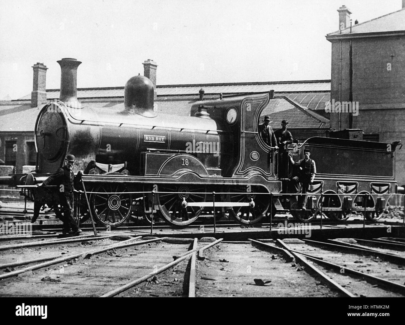 Midlands and Great Western Railway (Ireland) 2-4-0 locomotive 'Rob Roy' built by Neilson & Co.1873. Photograph Stock Photo