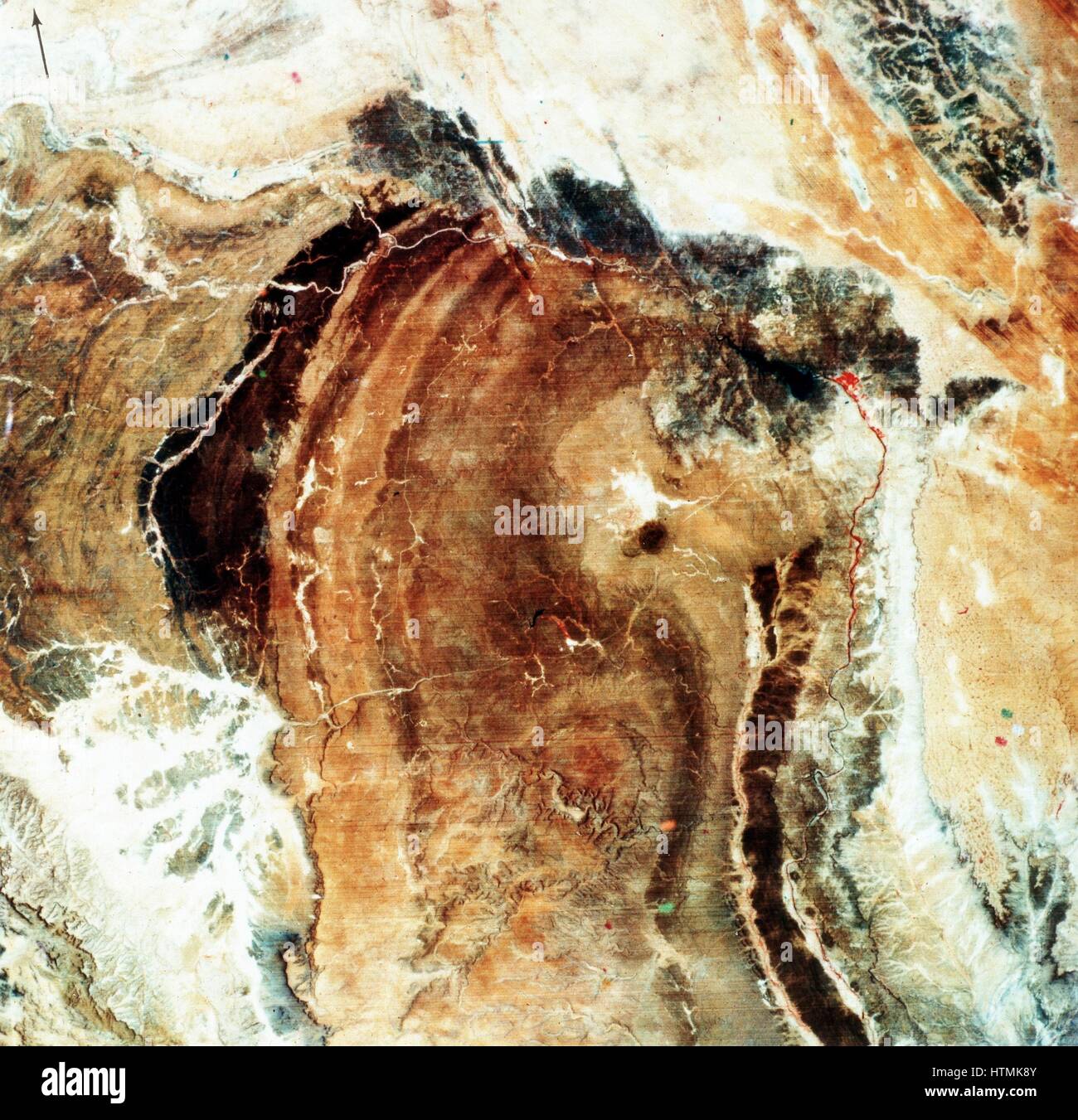 Multispectral scanner reveals lithologic and structural features of Great Namaland in Namibia with clarity. Area extremely dry with little vegetation, so geology dominates image. Photographed from Landsat-1 19 December 1972. NASA photograph. Stock Photo