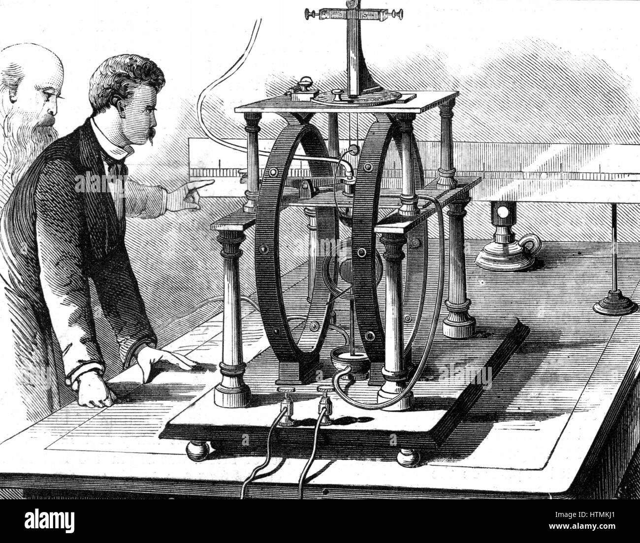 Edison's improved form of JW Trowbridge's electric dynamometer. 'Scientific American' New York 1879 Stock Photo