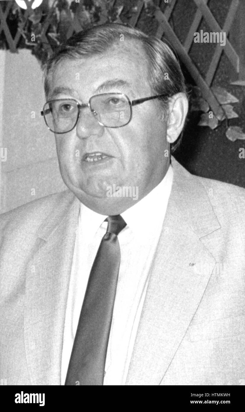 Bryn Griffiths, President of the National Graphical Association, speaks at a fringe meeting during the Trades Union Congress in Blackpool, England on September 4, 1989. Stock Photo