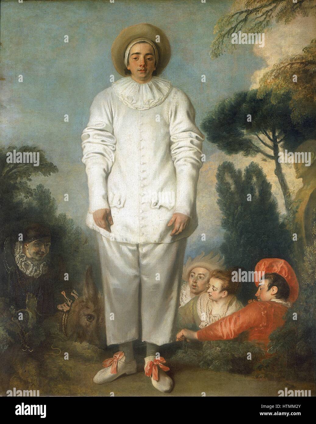 Gilles as Pierrot' by Jean-Antoine WATTEAU (1684-1721) French artist. Oil on canvas. Louvre, Paris. Pierrot (Pedrolino in original Italian commedia dell'arte), naïve, unsuccessful lover, played in baggy white satin suit and whitened, unmasked face. Othe Stock Photo