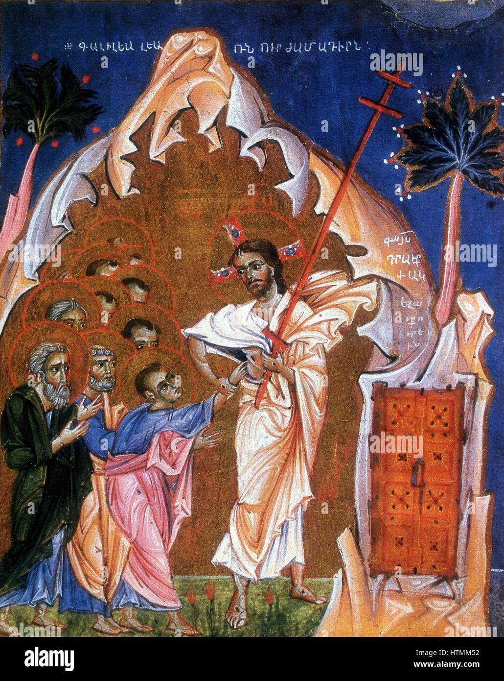 Doubting Thomas. The Disciple Thomas putting his hand into the lance wound in the side of the risen Jesus to make sure that the Saviour was real. John 10:19029 After Armenian Evangelistery (c1268). Painter and calligrapher Toros Rosline Stock Photo