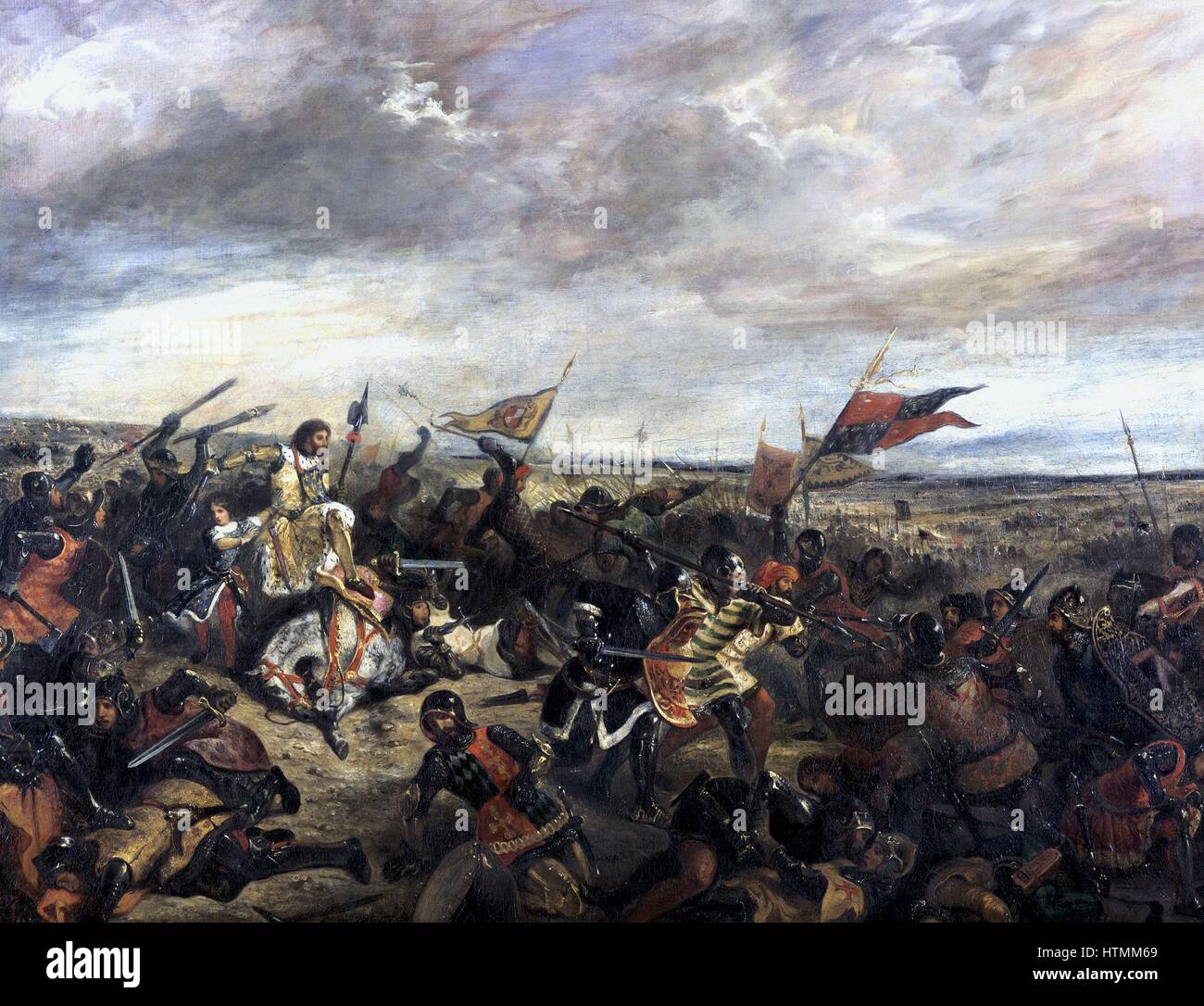 'Battle of Poitiers' also called 'King John at the Battle of Poitiers' 19 September 1356 between the English under Edward, the Black Prince (1330-1376). After the flight of 3 sections of the French army, the remaining section under King John or Jean II Stock Photo
