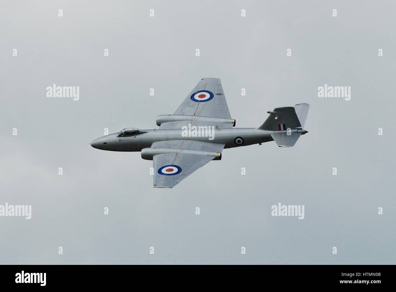 English Electric Canberra PR9 jet bomber XH134 displays at the Dunsfold airshow in Surrey, England. It was built in 1959 for the Royal Air Force. Stock Photo