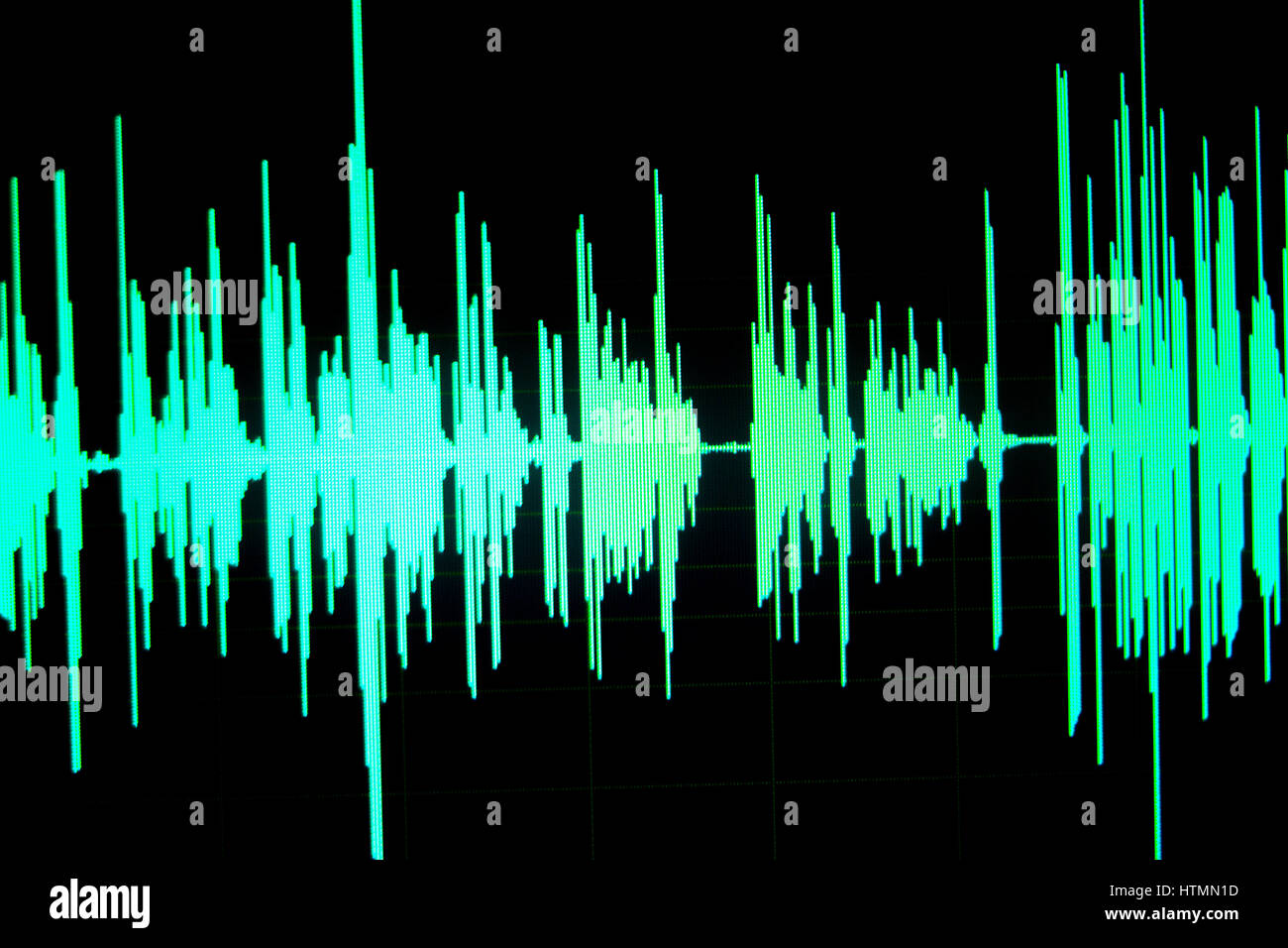 Sound recording studio audio wave on computer screen in professional editing program for voice