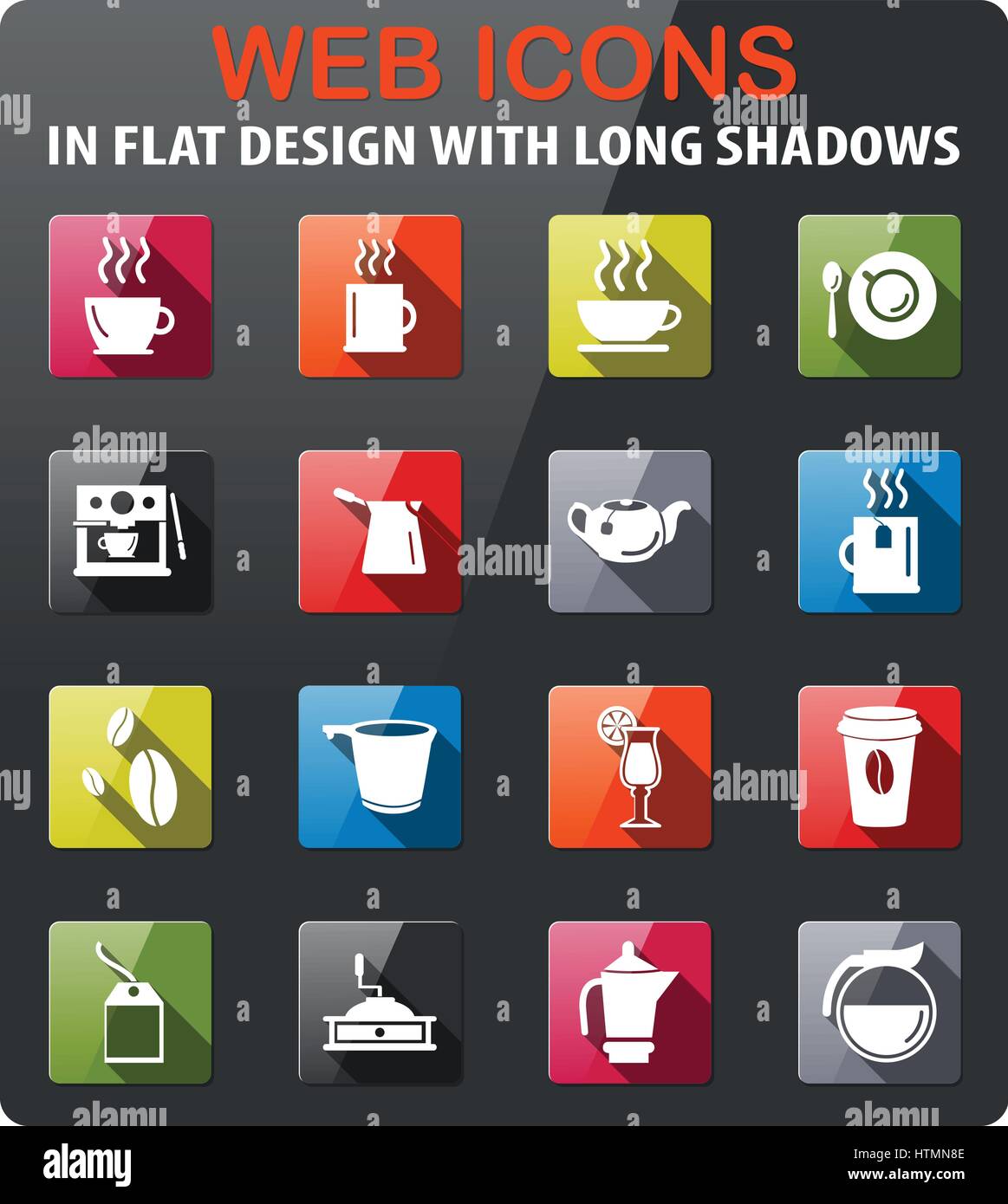 cafe icons set in flat design with long shadow Stock Vector Image & Art ...