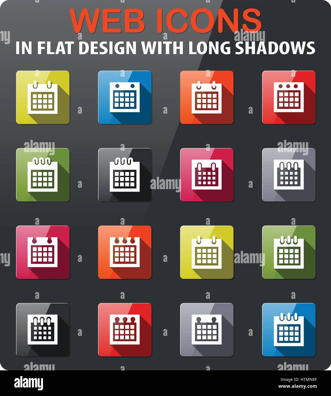 calendar icons set in flat design with long shadow Stock Vector Image ...