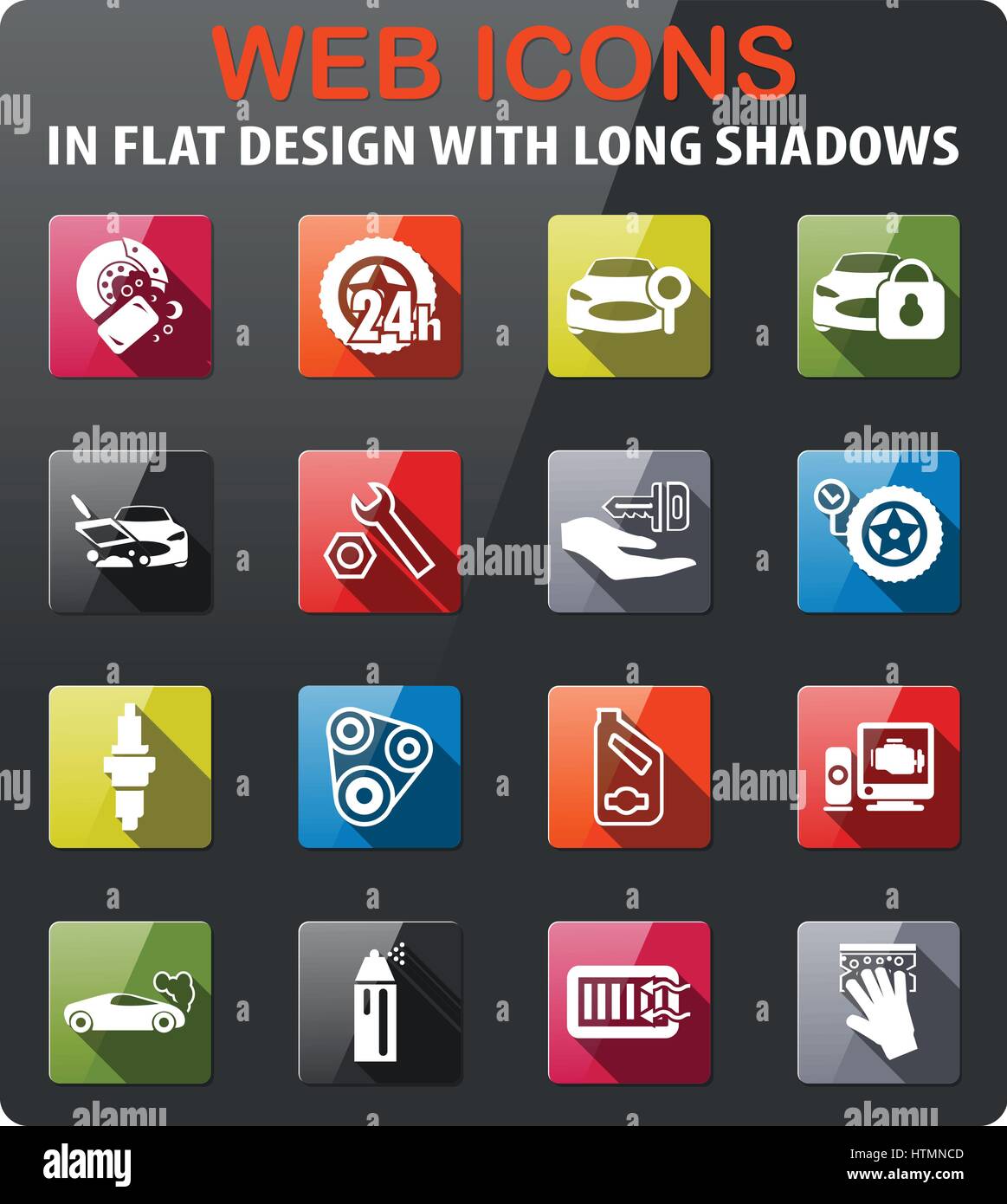 car shop icons set in flat design with long shadow Stock Vector Image ...