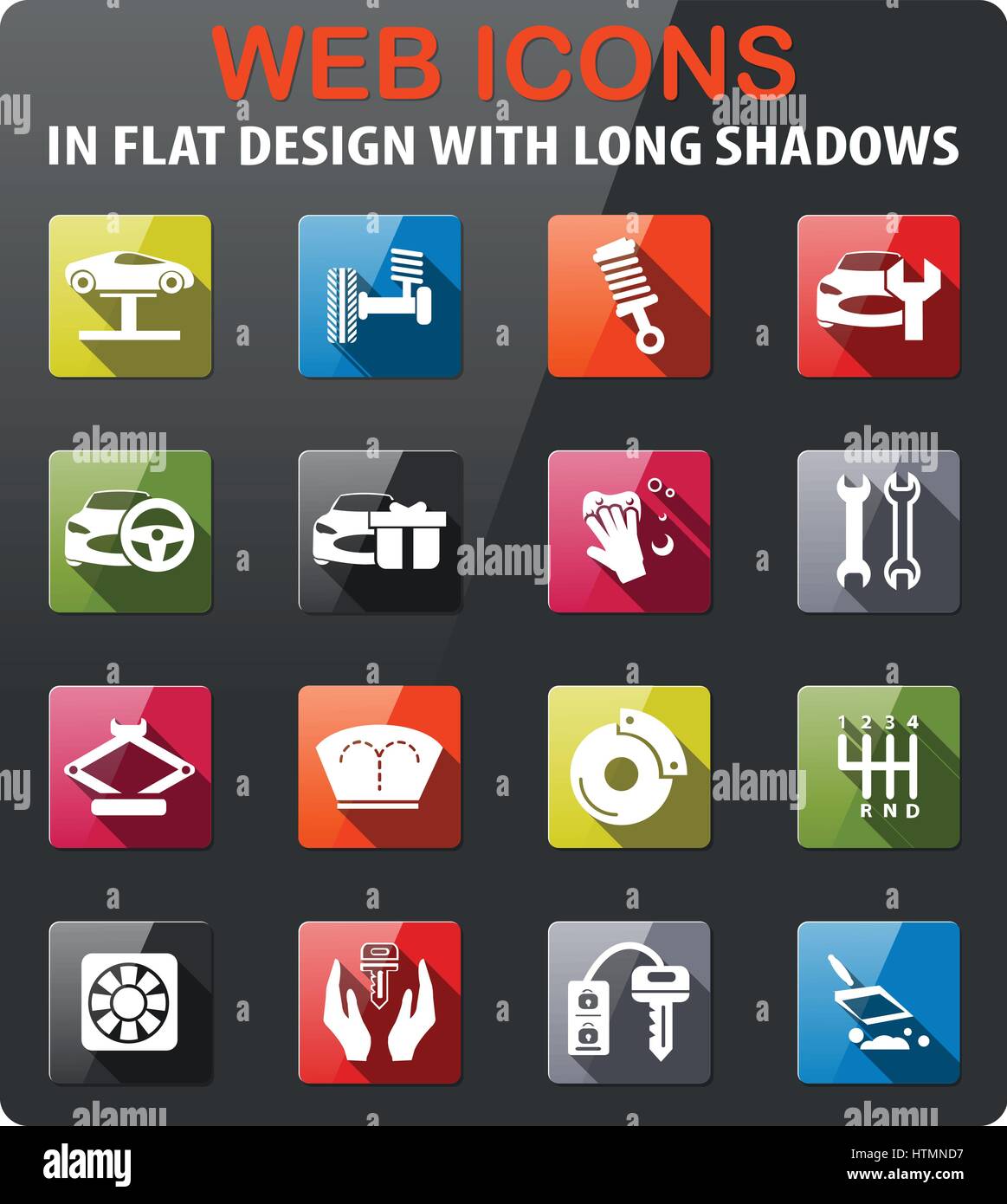 car shop icons set in flat design with long shadow Stock Vector