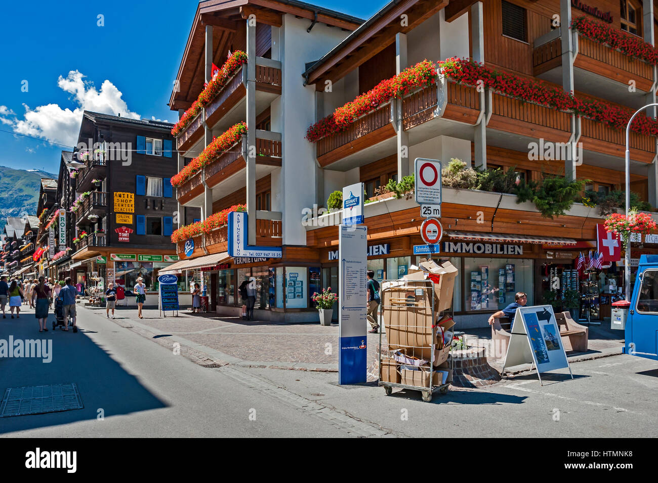 The main shopping street in Zermatt Switzerland Stock Photo Alamy