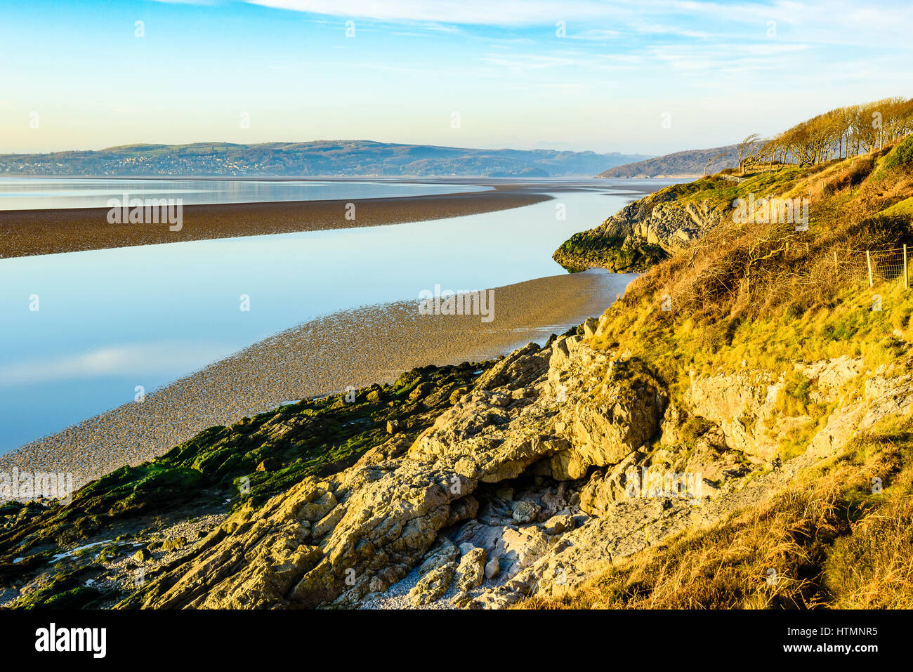 View over Kent Estuary to GrangeoverSands from Jack Scout near