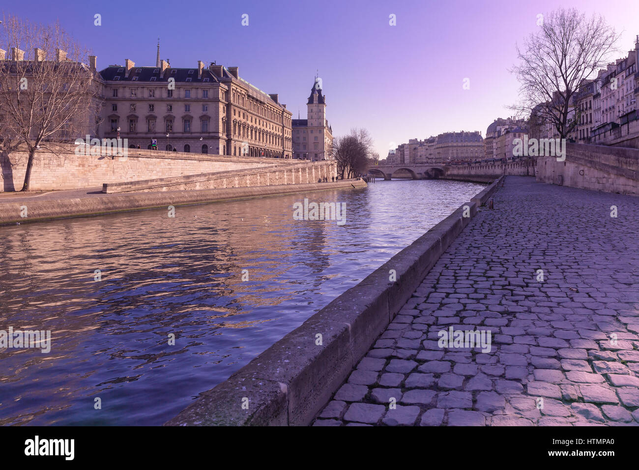 Embankment of the Seine near the Ile de la Cite in the winter morning