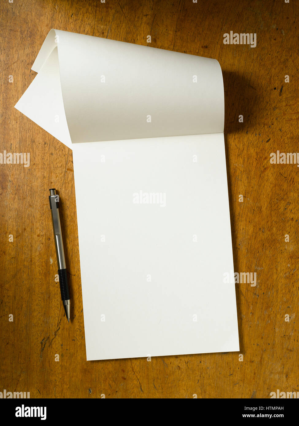 Vintage table top with blank paper Stock Photo Alamy