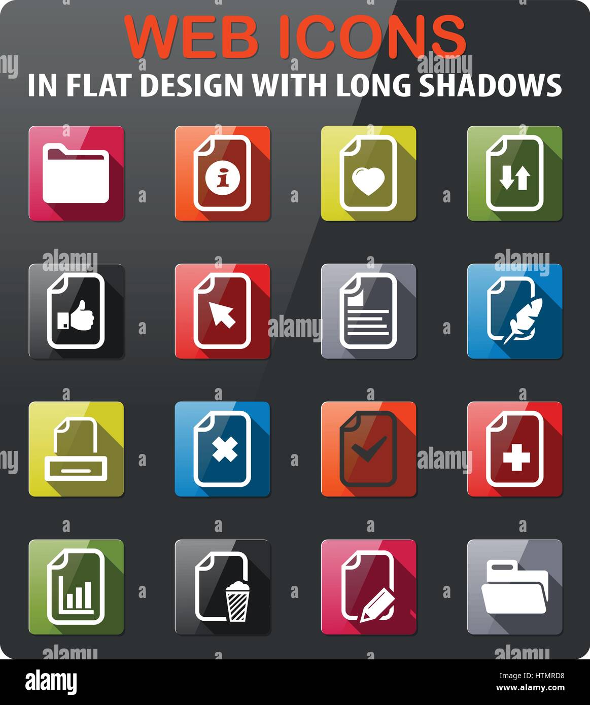 documents icons set in flat design with long shadow Stock Vector Image ...