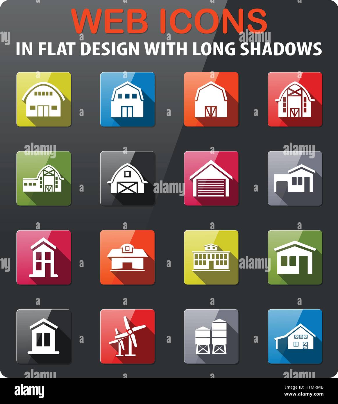 farm building icons set in flat design with long shadow Stock Vector ...