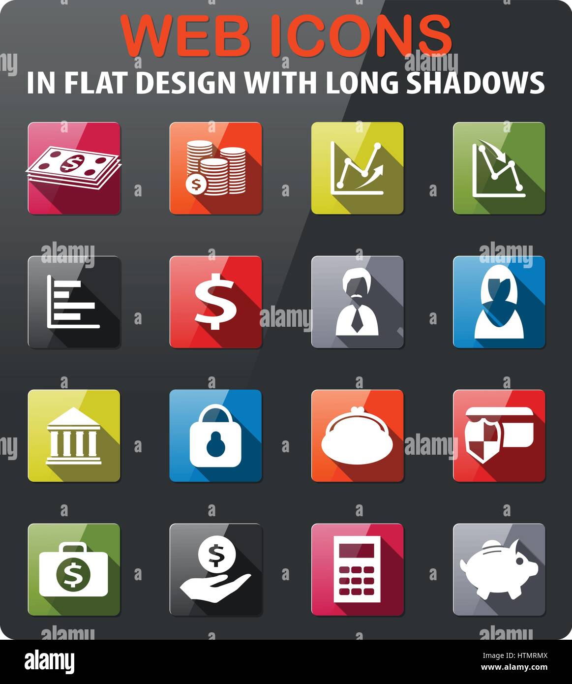 finance icons set in flat design with long shadow Stock Vector Image ...