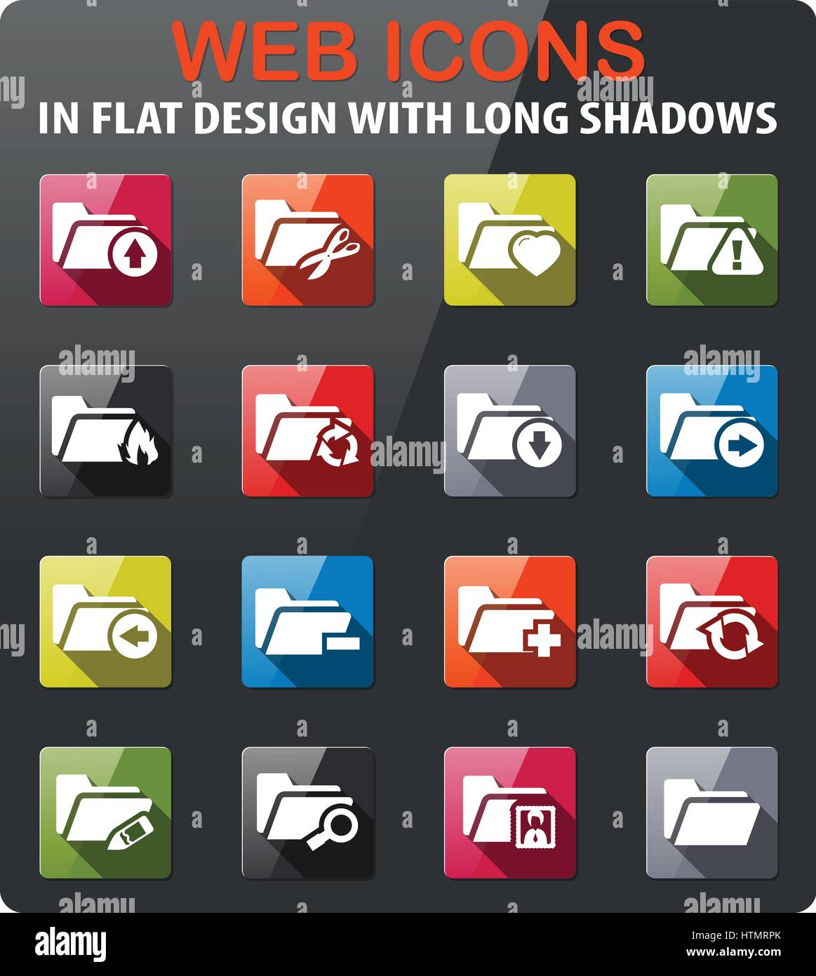 folder icons set in flat design with long shadow Stock Vector Image ...