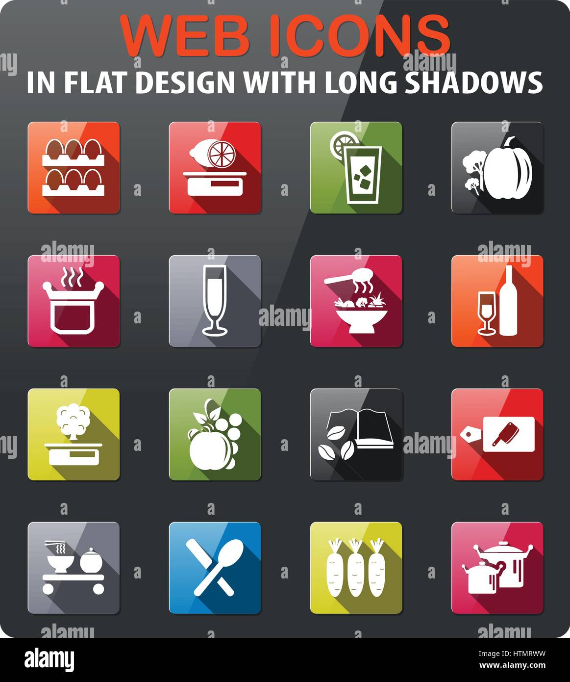 food and kitchen icons set in flat design with long shadow Stock Vector ...