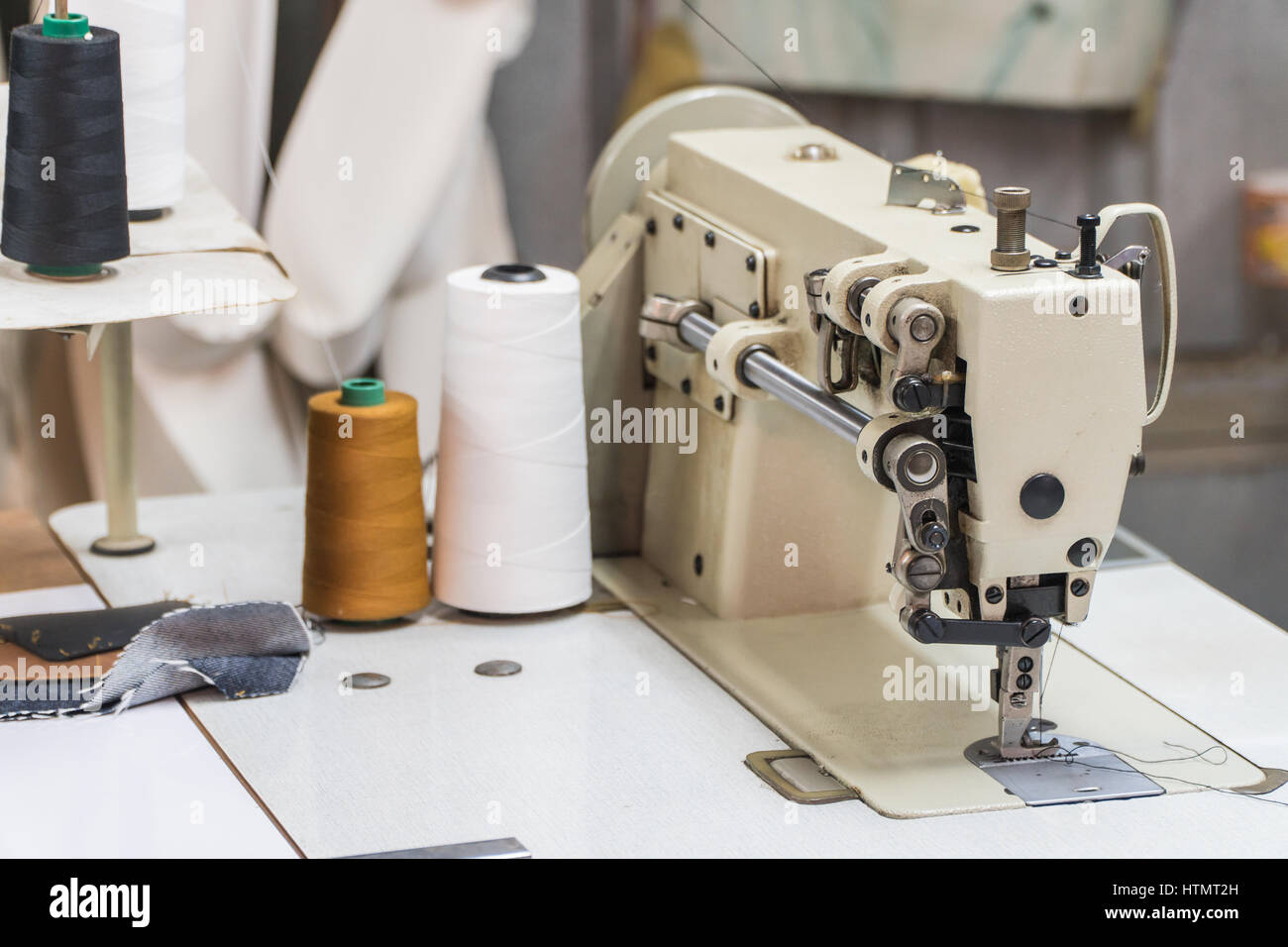 Abandoned textile factory - sewing machines Stock Photo