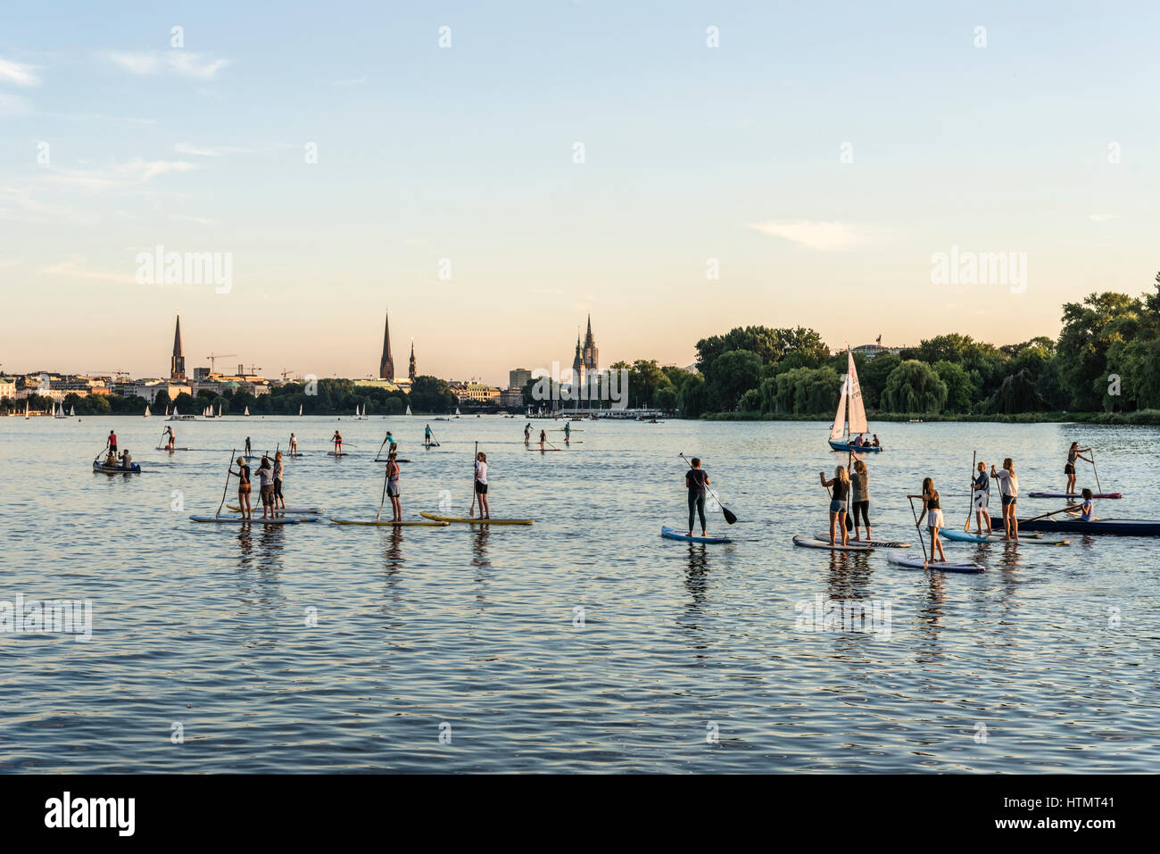 Trend Sport, Stand Up Paddling, Aussenalster, Hamburg, Germany Stock