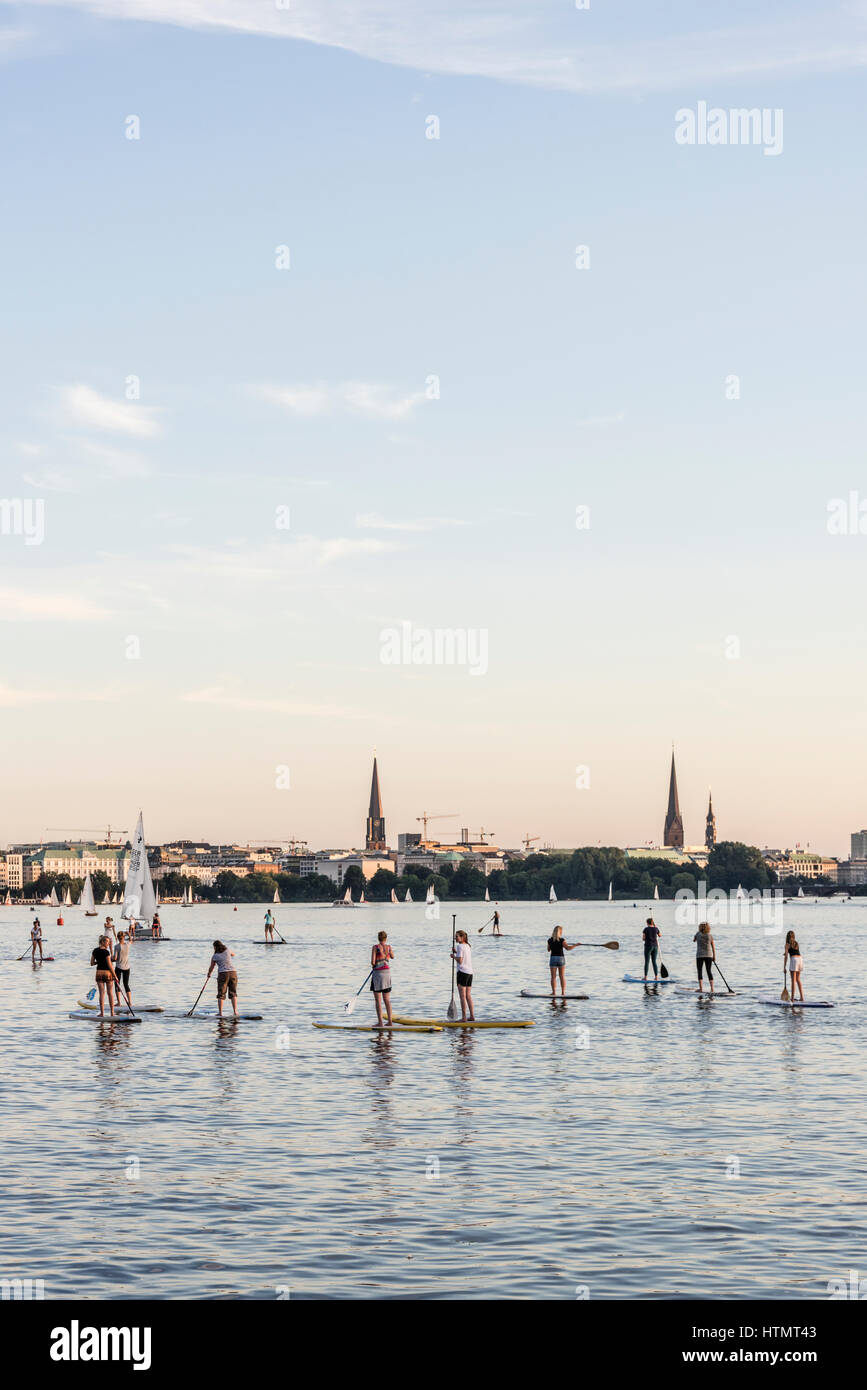 Trend Sport, Stand Up Paddling, Aussenalster, Hamburg, Germany Stock