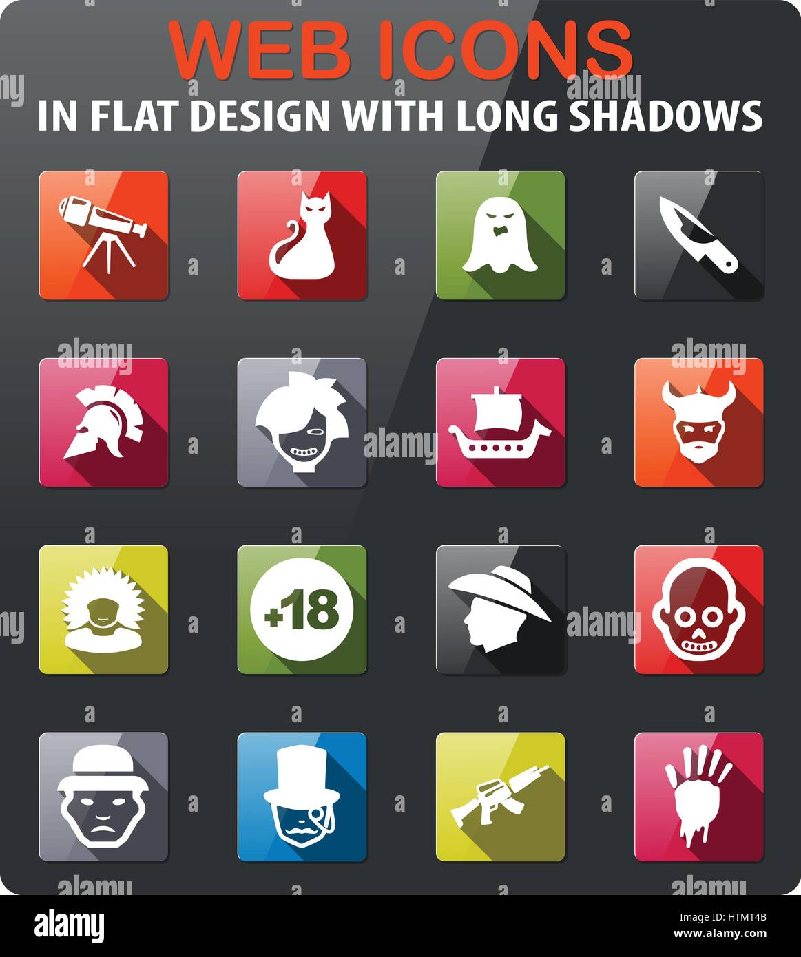 cinema genres icons set in flat design with long shadow Stock Vector ...