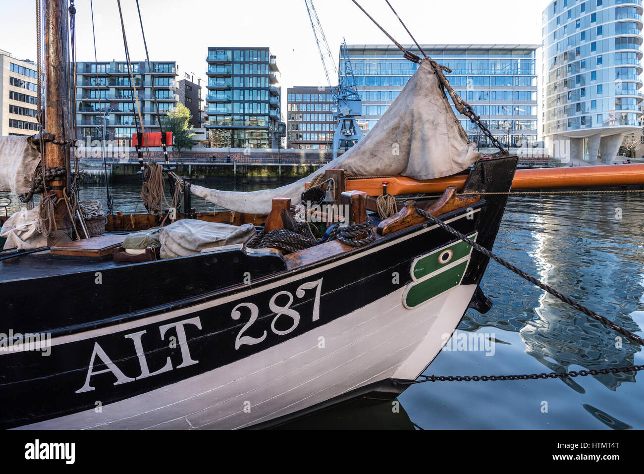 Historic sailing ships in the traditional ship harbor, Hafencity, Hamburg, Germany Stock Photo