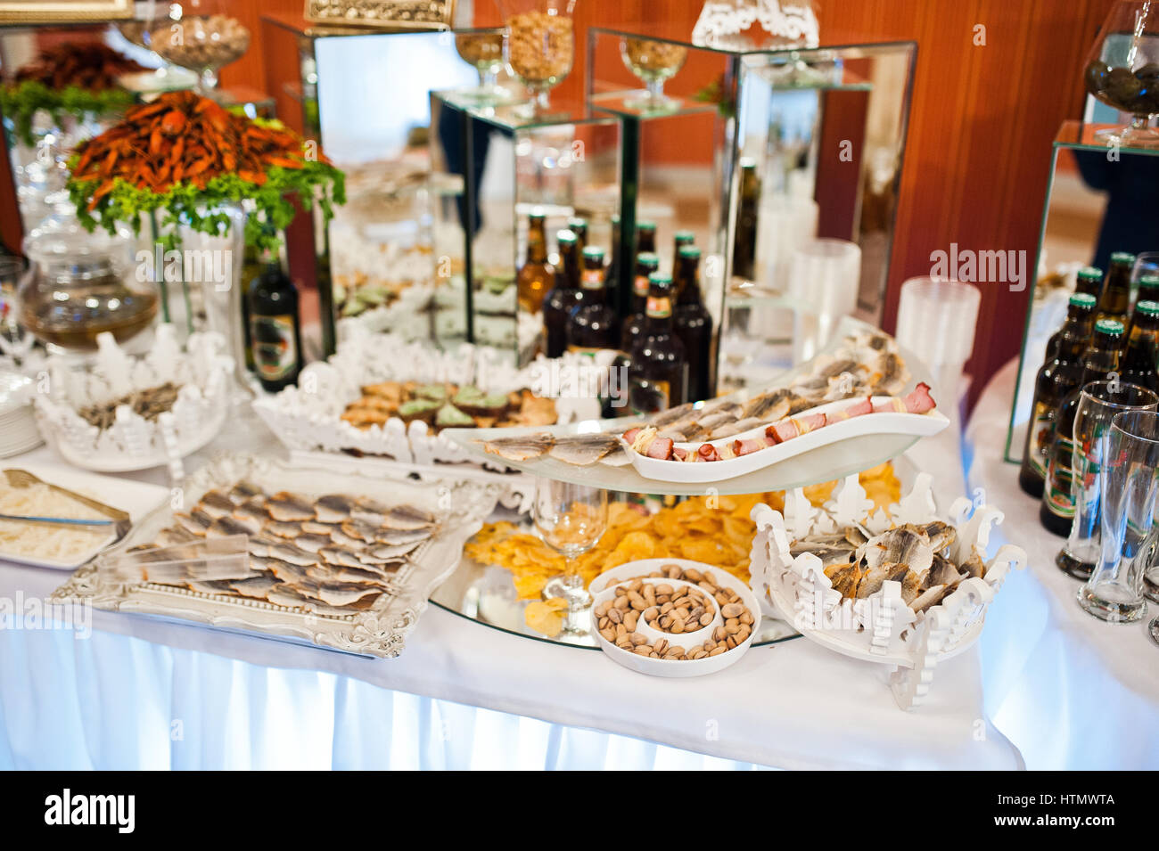 Snacks And Pistachios With Beer At Catering Wedding Reception