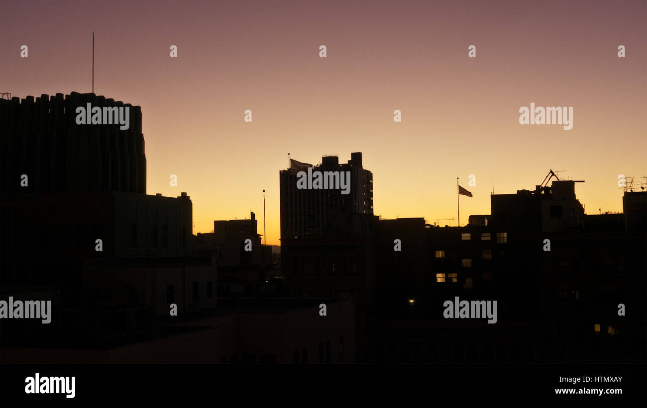 Rooftops over downtown. Dusk in Los Angeles. Stock Photo