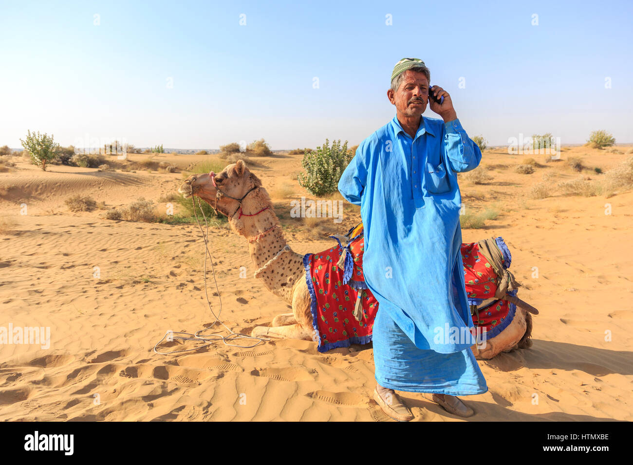 Camel safari, Thar Desert, Rajasthan, India Stock Photo