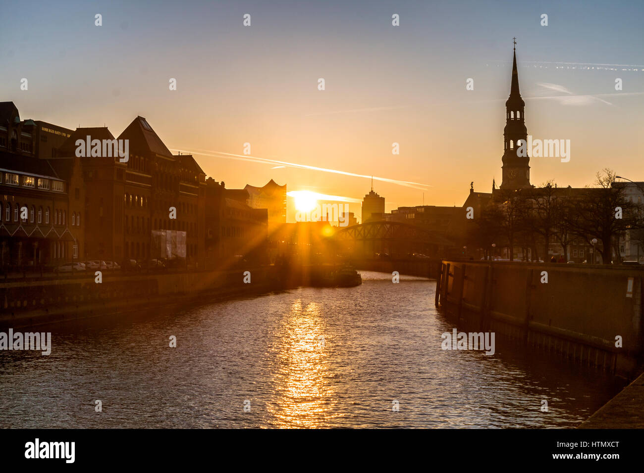 Zollkanal at sunset, Hamburg, Germany Stock Photo