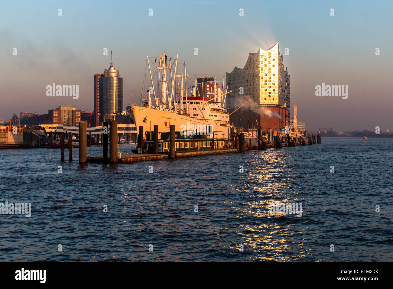 Elbphilharmonie and Museum ship Cap San Diego, Hamburg, Germany Stock Photo