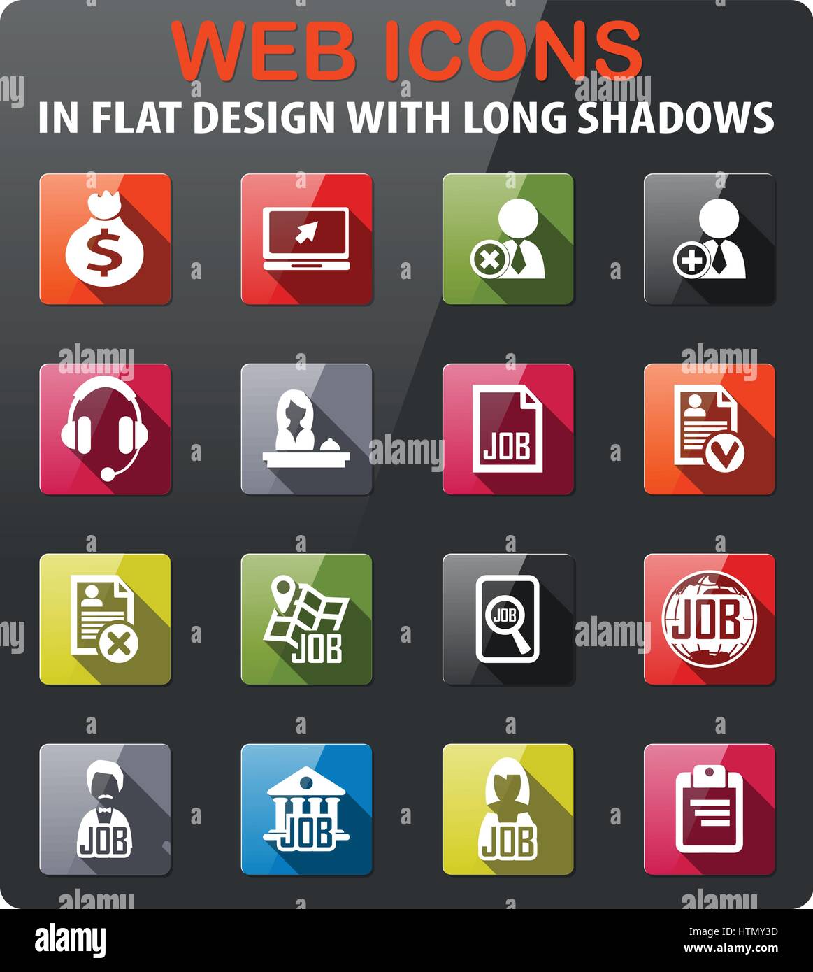 job search icons set in flat design with long shadow Stock Vector Image ...