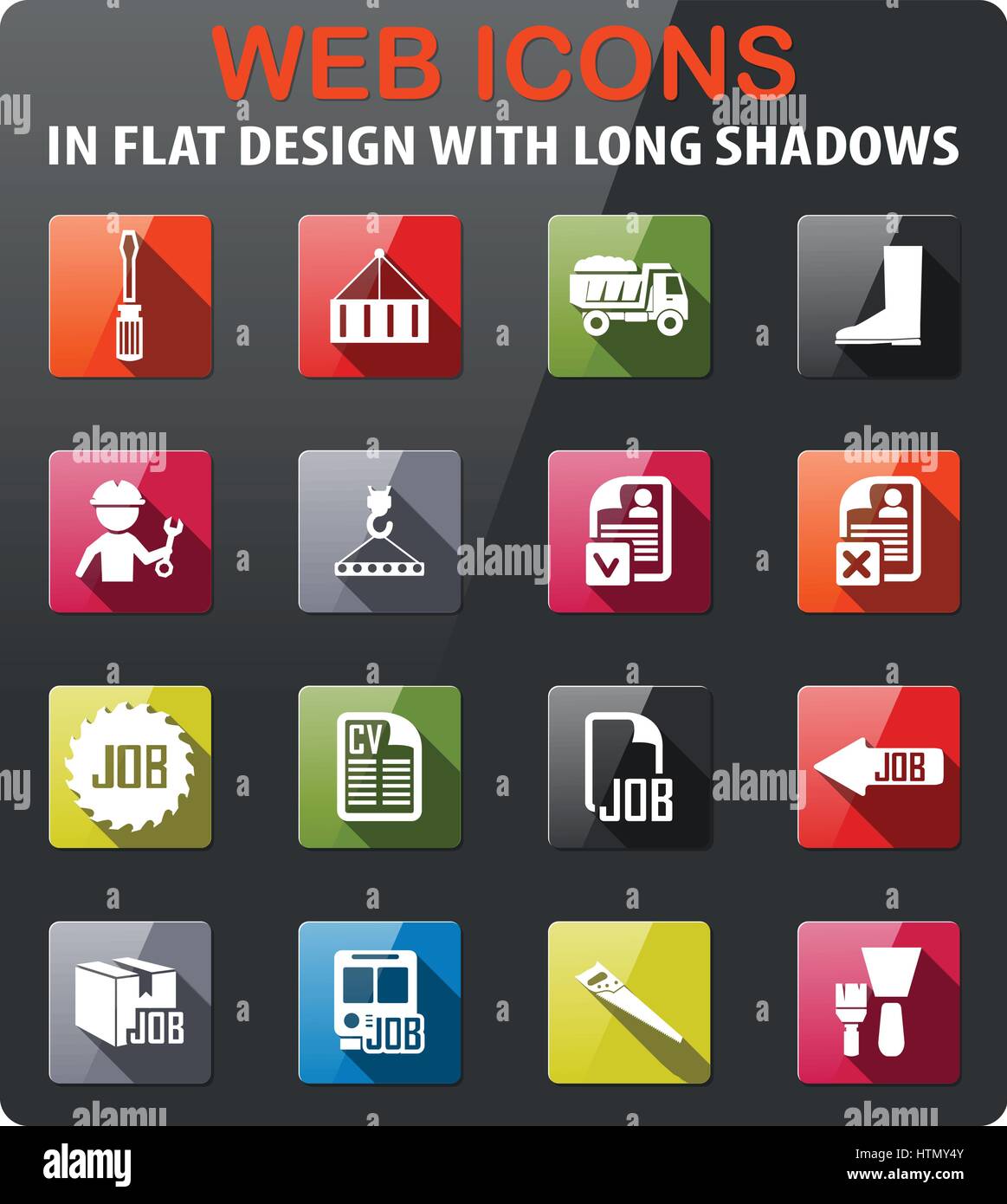 job search icons set in flat design with long shadow Stock Vector